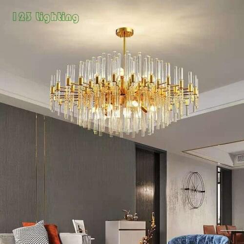 Crystal LED Pendant Lights E14 For Living Room Restaurant Hotel Hall Gold Metal Home Hanging Light Fixtures Art Deco Lamp