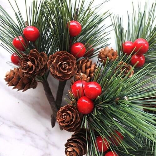 Artificial Flower Red Christmas Berry And Pine Cone With Holly Branches Christmas Decoration for Home Floral Decor Crafts
