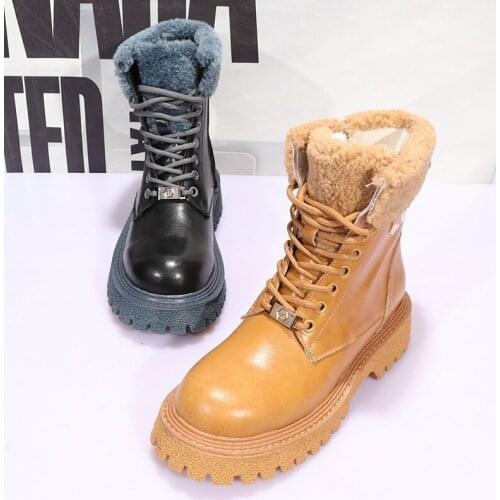 Nice Female Martin Boots Autumn Winter New Short Boots Round Head Thick Heel Shoes Vogueable All-purpose Warm Snow Boots