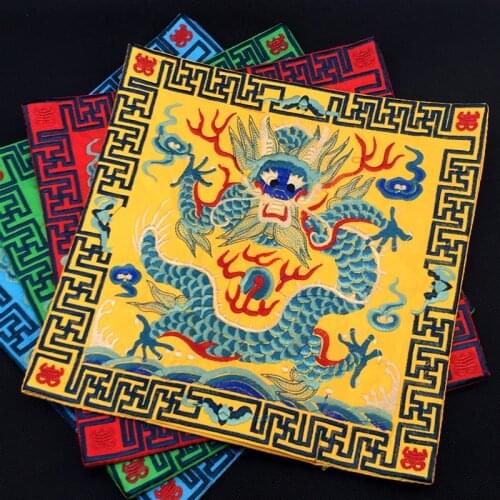Square Embroidered Dragon Vintage Placemats Dining Tables Mats Chinese Ethnic Satin Cloth Bowl Plate Protection Pads Decorative