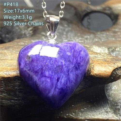Top Natural Purple Charoite Beads Pendant Heart Jewelry For Woman Man Healing Reiki Love Gift 17x6mm Beads Gemstone Silver AAAAA