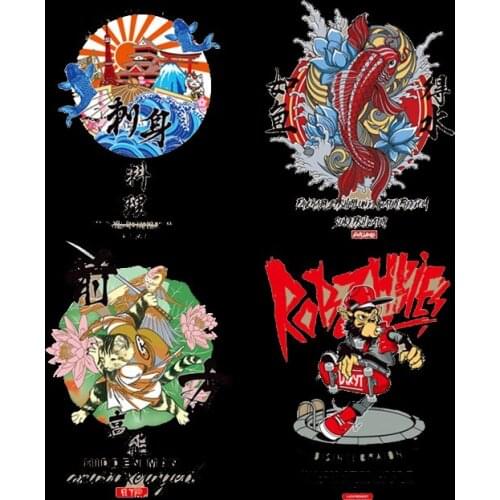 Cartoon Patch Heat transfer Printing Stickers Diy Women Clothes Flower deal with it Carp Flag Iron on Patches for Clothing Girl