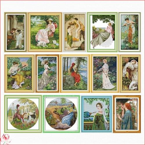 Elegant Beauty Series Cross Stitch Kit 14ct 11ct Printed Fabric Embroidery Kit DIY Handmade Needlework Home Decoration Craft