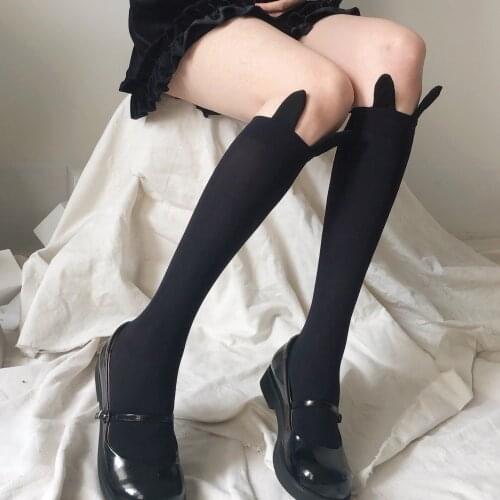 New Fashion Women Socks Rabbit Cat Eras Medium Sock for Ladies Preppy Style Stocking Black Color with Big Elastic Pantyhose