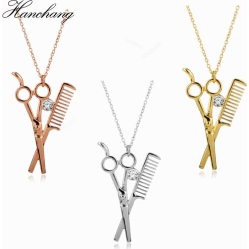 NewDesign Metal Pendants Necklace Barber Hair Dresser Rhinestone Scissors Shears Pendants Necklaces accessories men Jewelry Gift