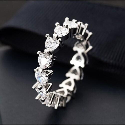 Classic Silver Color AAAAA Cz Stone Wedding Band Rings For Women Glamour Shiny Heart Shaped Promise Ring Engagement Jewelry Gift