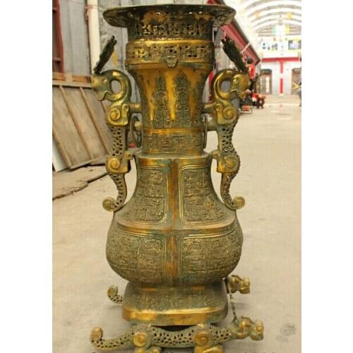 Wholesale factory 32 Folk Chinese Bronze Dynasty Palace Zi Dragon Beast Statue Pot Vessel Jar Zun 25% off