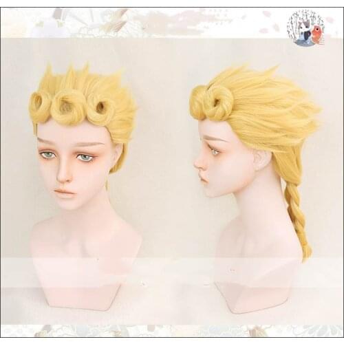 Anime JoJos Bizarre Adventure Giorno Giovanna Golden Braid Styled Synthetic Cosplay Costume Wigs Hair + Wig Cap
