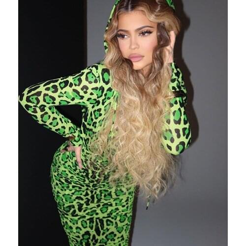 Sexy Leopard Printed Maxi Dresses for Women Party Night Club Dress Bodycon Fall Winter Long Sleeve Hooded Long Dress Vestidos