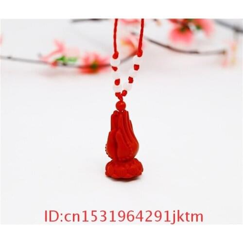 Gifts Fashion Cinnabar Jewellery Red Buddhism Organic Amulet Carved Chinese Charm Pendant Necklace Natural Woman