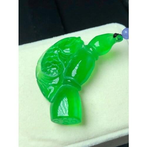 Nature Burma Emerald cyprinoid lotus root Pendant Amulet Lucky implied meaning green Jade churinga Hanging Bless