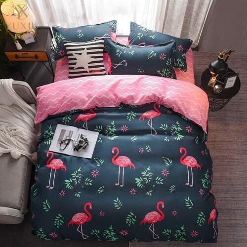 YuXiu Classic Bedding Sets Bird Pink Duvet Cover Flat Sheet Bed Linens Quilt Covers linen King Queen Double Single Size