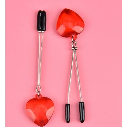 Adjustable Flirting Toys 1 Pair Red Heart Shape Couples Nipple Clamps Breast Labia Clips Clit Clamp Exotic Accessories
