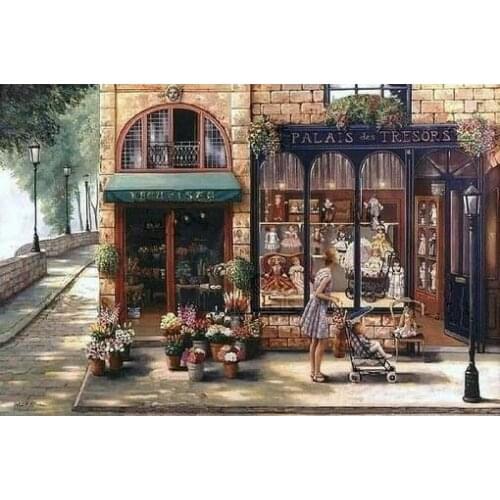 Needlework,Cross stitch,14CT Unprinted Flower shop town scenery for Embroidery kits Art Cross-Stitching,DIY Handmade decor