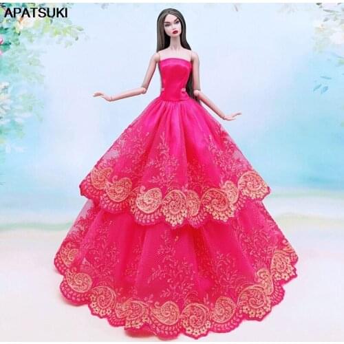 Red Lace Floral Multi-layer Wedding Dress For Barbie Doll Clothes Outfits Party Gown For 1/6 BJD Dolls Accessories Kids Toys
