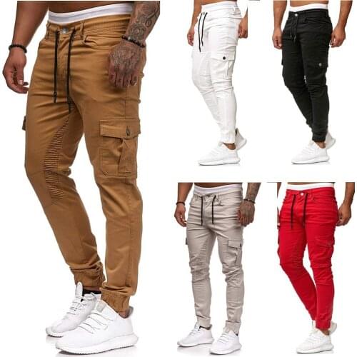 Casual Fitness Male Sportswear Tracksuit Sweatpants Men Pants Trendy Mens Hip Hop Pants Mens Joggers Solid Multi-pocket Pants