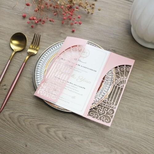 Pink shimmer door gate wedding invitations burgundy red ivory personalized print invitation for bridal shower marriage XV Party