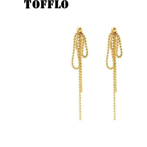TOFFLO Stainless Steel Jewelry Special Shaped Rice Bead Irregular Tassel Earrings Fashion Show Womens Earrings BSF404