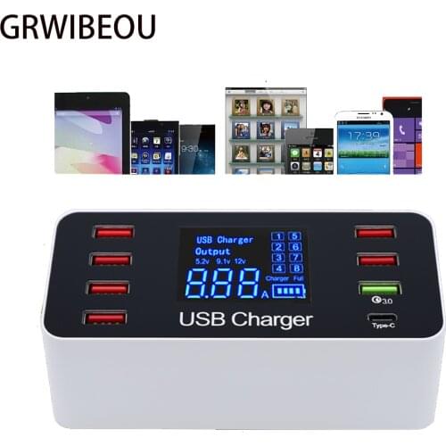USB Charger 8 Port Quick Charge Multiple USB Phone Charging Station Universal USB Charger QC 3.0 LED Display Apply to office etc