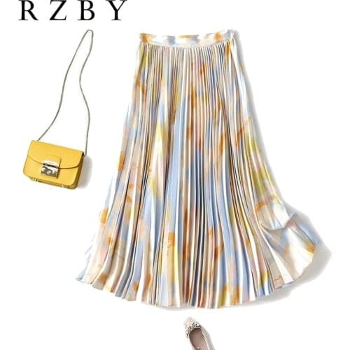 Tie Dye Pleated Skirt Women Long High Waist Skirts Womens Female 2021 Swing Korean Style Fashion Ladies Skirt Summer RZBY461
