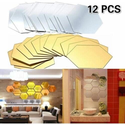 12Pcs 3D Mirror Wall Stickers bedroom Decor Hexagon ornament DIY Removable Living-Room Decal Art decration For Home