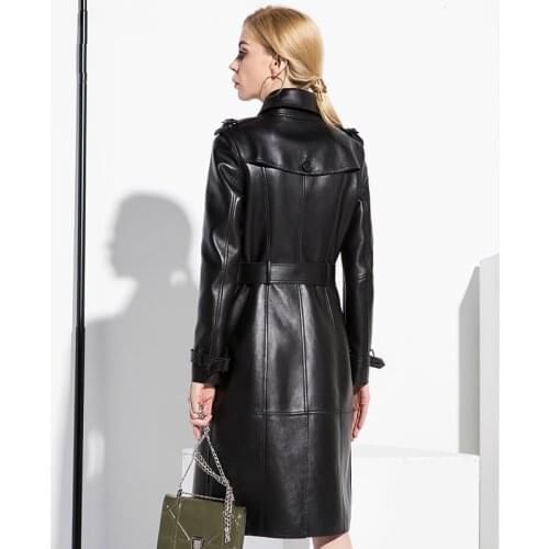 Fashion Genuine Leather Jacket Women Natural Sheepskin Coats With Belt Autumn Winter Long Trench Coat Female 2020 1831