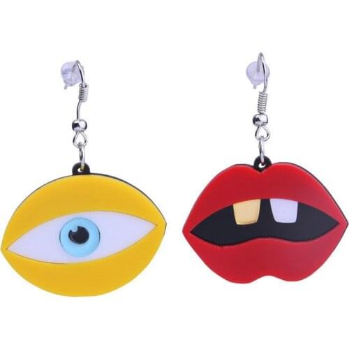 2019 New Fashion Asymmetric Eye Mouth Acrylic Earrings For Women Hyperbole Statement Lips Earrings Trendy Hiphop Jewelry E19044