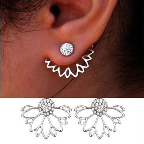 New retro hollow out flower stud earrings for women wedding party gift double side crystal stud earrings fashion jewelry