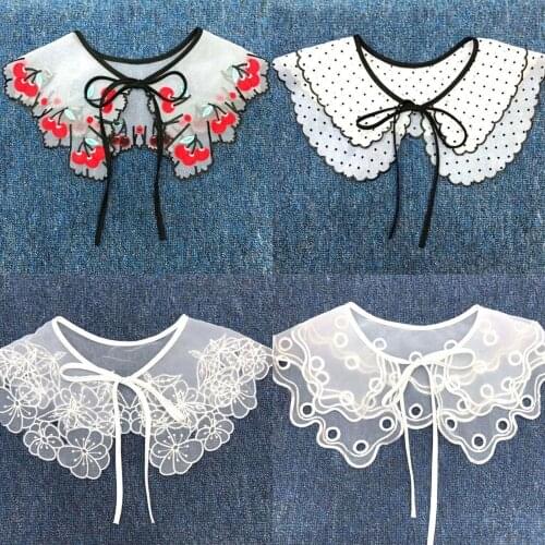 Women Fruit Dot Print Fake Collar Flower Bow Sweater Dress Shawl Garment Cape