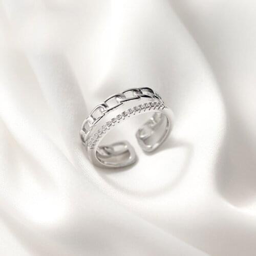 Solid 925 Sterling Silver Rings for Women Teen Girls CZ Zircon Chain Adjustable Double Layers Finger Band Korean Fashion Jewelry