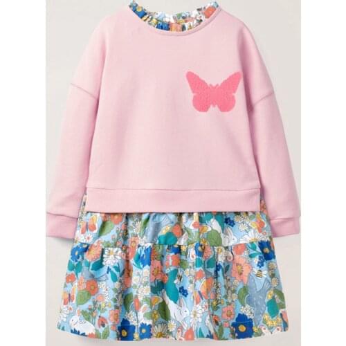 1-6Y Winter Toddler Baby Girls Patchwork Dress Long Sleeve Butterfly Floral Princess Dress Girls Casual Clothes Kids Outfits