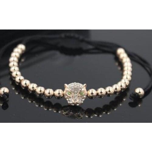 S44 gold silver micro pave cz zircon cubic zirconia Bracelet adjusted nature stone bead leopard Punk Charm Bangles