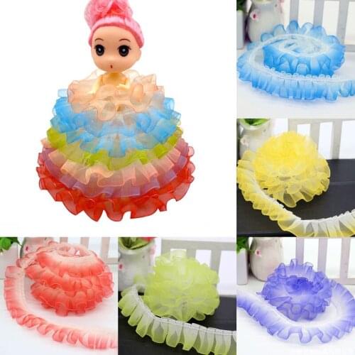 2.5cm Wide Rainbow Gradient Crystal Chiffon Tulle Lace Fabric Accessories DIY Clothes Cloth Handmade Doll Home Textile Decor HOT
