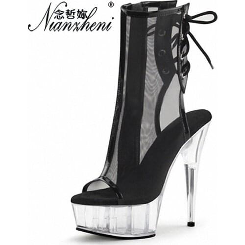 6 Inches Mesh Short Boots stripper heels Models Sexy Pole dance shoes High heels Platform boots Sexy Show Party Mature Nightclub