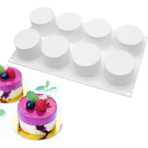 8 Cavity Round Cylinder Cake Mold Soap DIY Mold Cupcake Silicone Moulds Mousse Decorating Tools