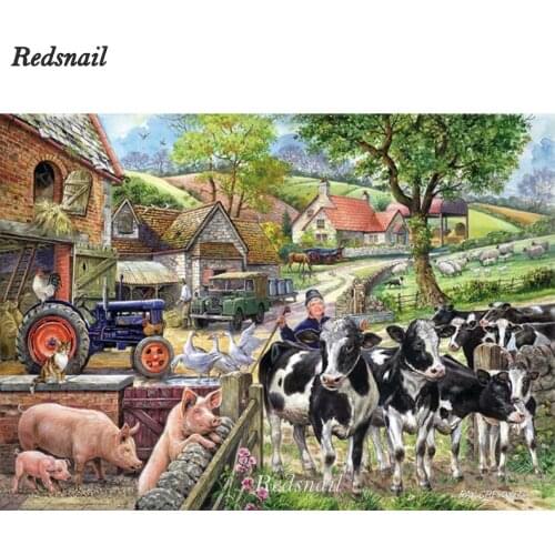 DIY Diamond Painting Farm tractor 5D Diamond Embroidery milk cow pig Animal Mosaic Full Drill puzzle Home Decor country EE1057