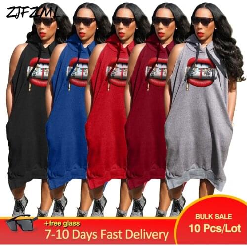 Bulk Items Wholesale Lots Womens Hoodie Sweatshirt Hip Hop Style Drawstring Hooded Sleeveless Oversized Loose Pullover Dress