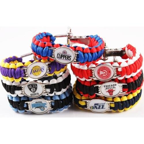 Paracord Survival Bracelet Basketball Team Fans Outdoor Camping Emergency 550 Red Black Cord Bracelet Adjustable Buckle Bracelet