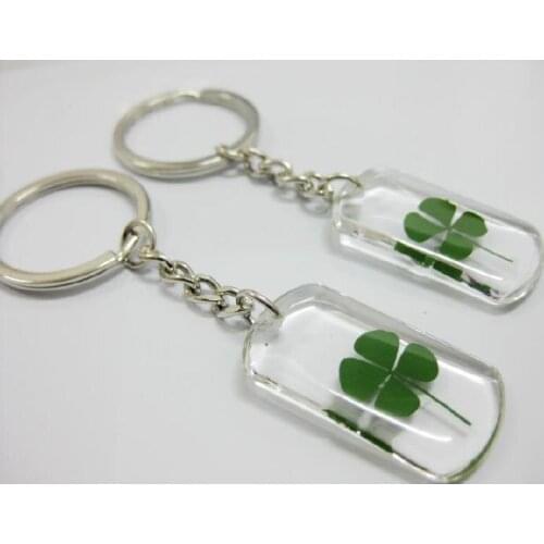 Free shipping 48 pcs specimens creative gift ornaments Real four leaf clover keychain