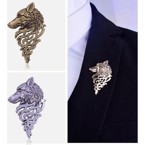 2019 Retro Wolf Brooch Vintage Punk Collar Pins Badge Brooches Button For Men Women Unisex Suit Clothing Personality Jewelry