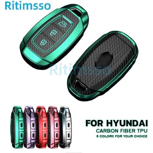 Carbon Fiber TPU Key Cover Fob Case For Hyundai Santa Fe Accent Elantra GT Veloster Palisade Veloster Nexo Elantra GT i30