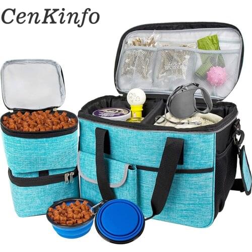 CenKinfo Dog Travel Bag Tote Organizer Multi-Function Pockets Pet Food Container Bag Cat Travel Backpack Dog Food Soft Carrier