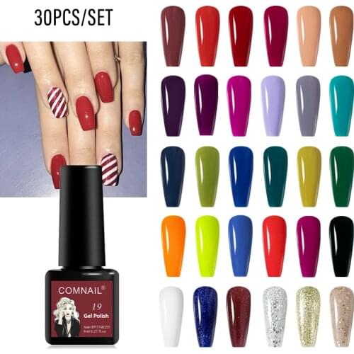 Gel Nail Varnish 30 Colors Set Soak Off Semi Permanent UV Gel Lacquer Long Lasting Nail Polish Nail Art Design Need Base Top