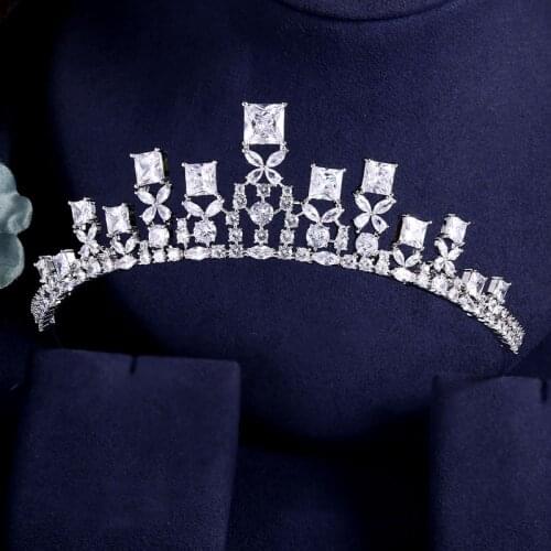 Janekelly Fashion Ladies Wedding Headpieces With cube zircon Wholesale Bridal Hair Accessories Headdress Bridal Hair Tiaras