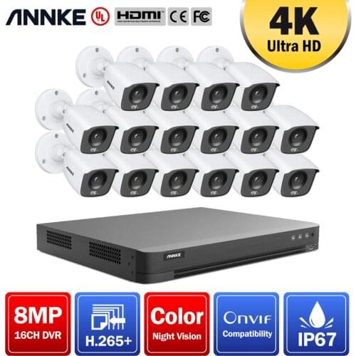 ANNKE 4K HD 16CH DVR Kit H.265+ CCTV Camera Security System 8MP CCTV System IR Outdoor Night Vision Video Surveillance Kits