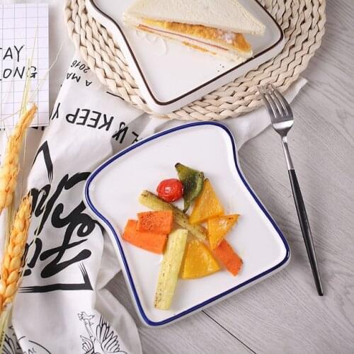 Nordic Ceramic Dessert Bread Plates Toast Shape Breakfast Dinner Cute Plates Western Salad Fruit Snack Tray Decorative Tableware