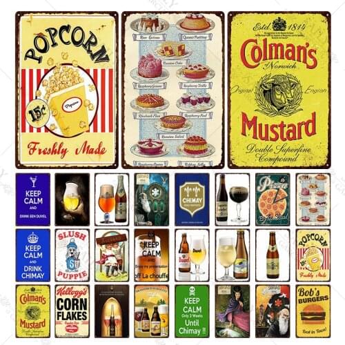 Keep Calm Metal Poster Sign Cold Beer Metal Sign Pizza Dessert Foods Vintage Home Decor Wall Art Metal Tin Plate for Kitchen Bar