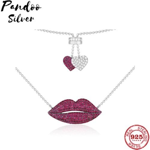Fashion Charm Copy 1:1 Copy, Adjustable Red Lip Necklace With Double Hearts Ending Women 2021 Jewelry Gift
