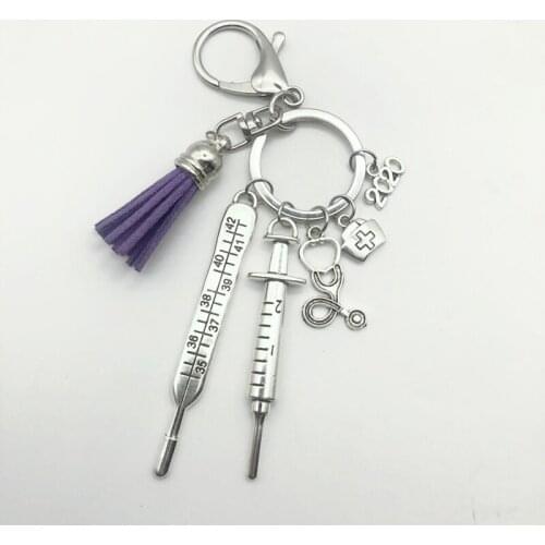 2020 New Nurse Medical Box Medical Keychain Syringe Syringe Stethoscope Tassel Cute Keychain Jewelry Commemorative Gift