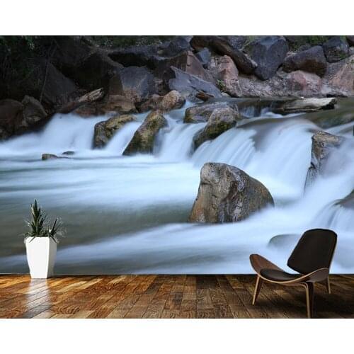 Papel de parede Flowing water river stone natural landscape 3d wallpaper mural,living room bedroom wall papers home decor